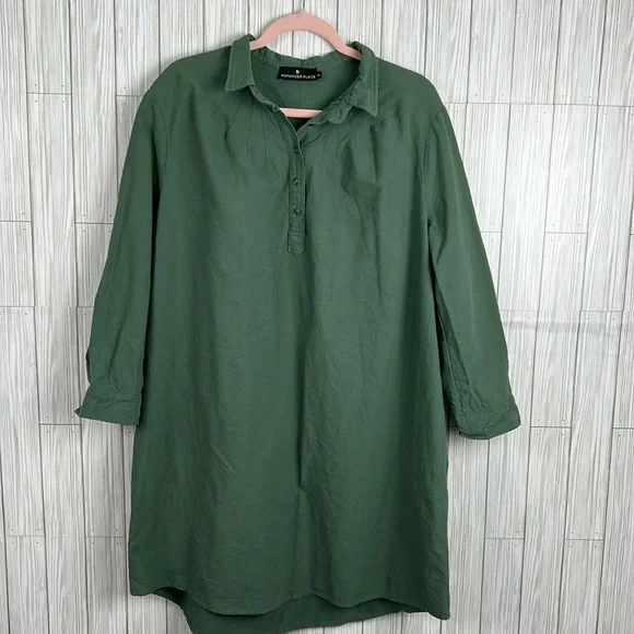 Pomander Place Tuckernuck Women’s Green Polly Shift Dress‎ w/Pockets Size XXL